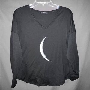 Black V-Neck Crescent Moon Top